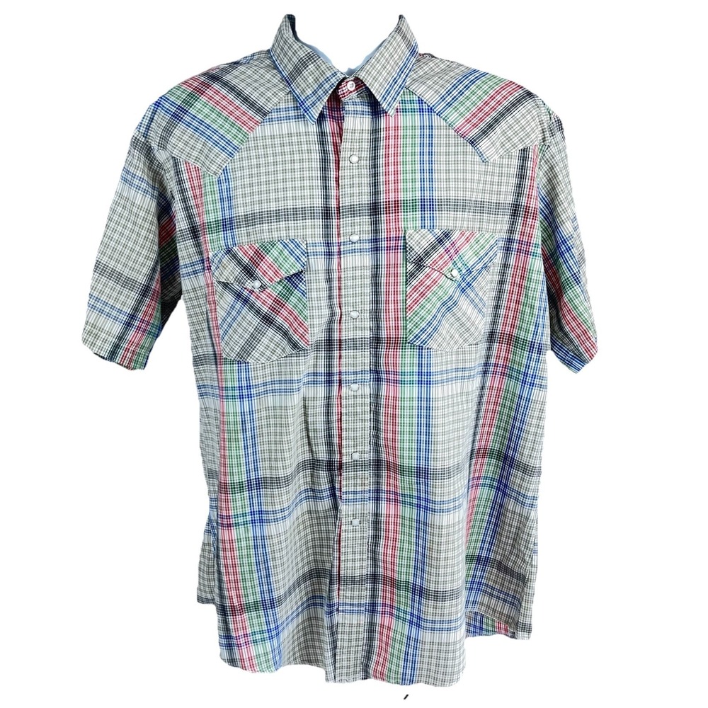 VTG Western Frontier Pearl Snap Shirt Striped XL Made In USA Short Sleeve Rodeo
